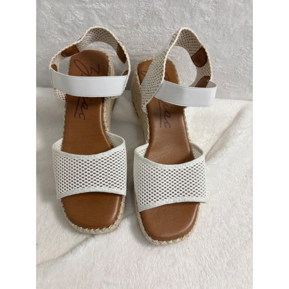 Zodiac Noreen White Mesh Espadrille Wedge Sandals Womens Size 10 Elastic Strap